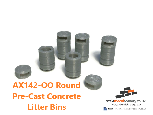 Scale Model Scenery Kit Builds Guides – AX142-OO Round Pre-Cast Concrete Litter Bins (Pack of 5) – OO/4mm/1:76